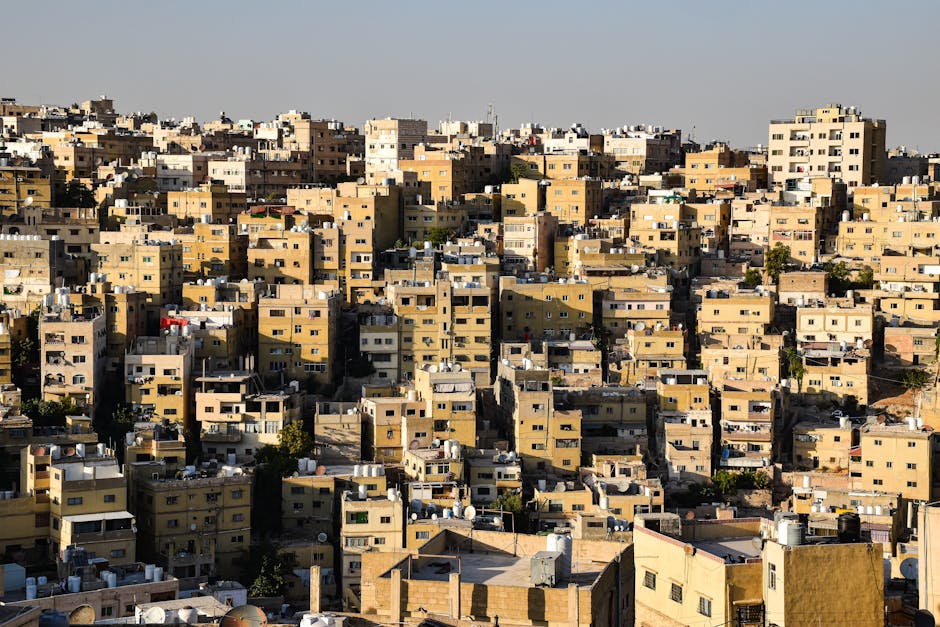 Aerial view of Amman's dense urban landscape, capturing its unique architecture.